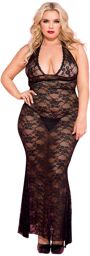 Nuisette grande taille longue noire décolletée dentelle florale Noir