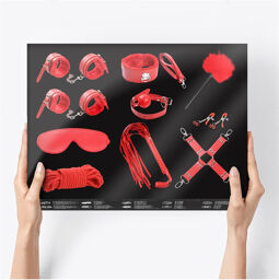 Set de bondage 10 pièces rouge pour jeux BDSM