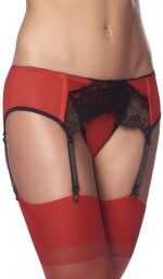 Porte-jarretelles avec string et bas - Talle unique - Noir / Rouge