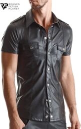 Chemise manches courtes wetlook noire Luca Noir