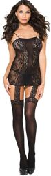 Bodystocking noir effet guêpière jarretelles Noir
