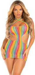 Mini robe rayée à bretelles croisées MULTICOLOR