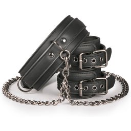 Easytoys Fetish - - Collier en cuir avec menottes - Noir