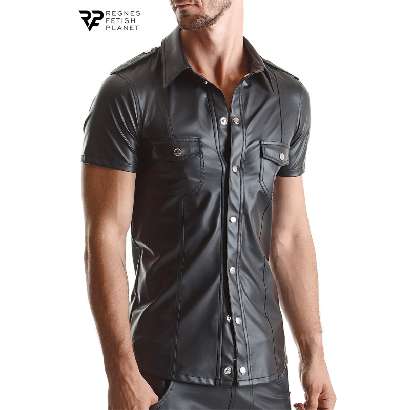 Chemise manches courtes wetlook noire Luca