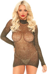 Robe résille manches longues en lurex Black, Gold
