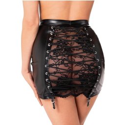 – Mini-jupe Powerwetlook & Dentelle – Noir
