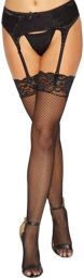 Bas résille noirs avec jarretières florales - DG0006BLK Noir
