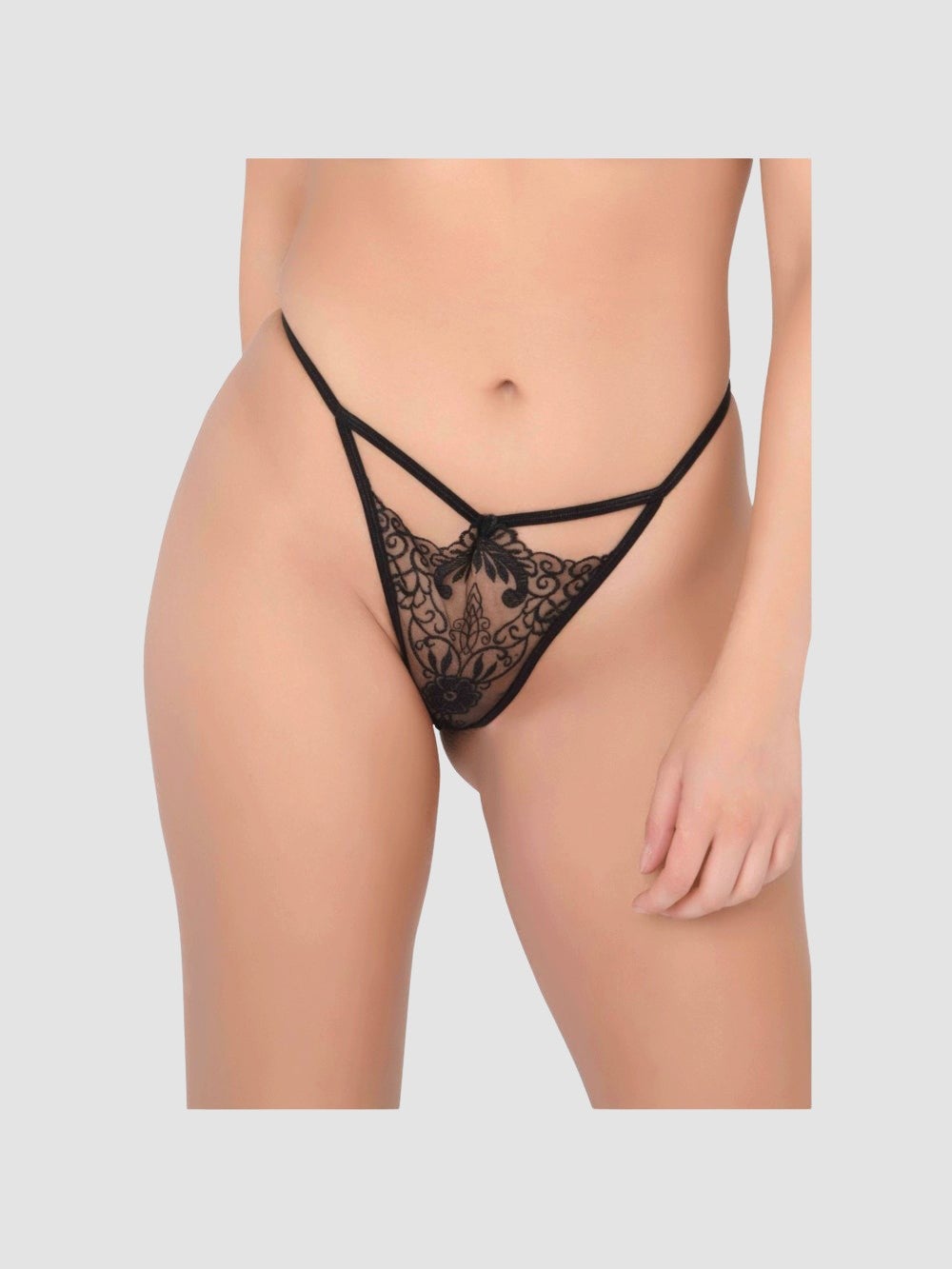 String brodé fleurs noir