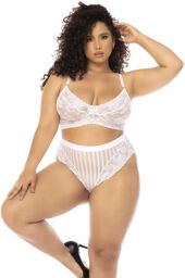 Ensemble 2 pièces blanc grande taille Emberly, soutien gorge et culotte taille haute Blanc