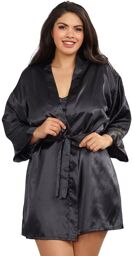 Nuisette grande taille noire avec peignoir satinés - DG3717XBLK Noir