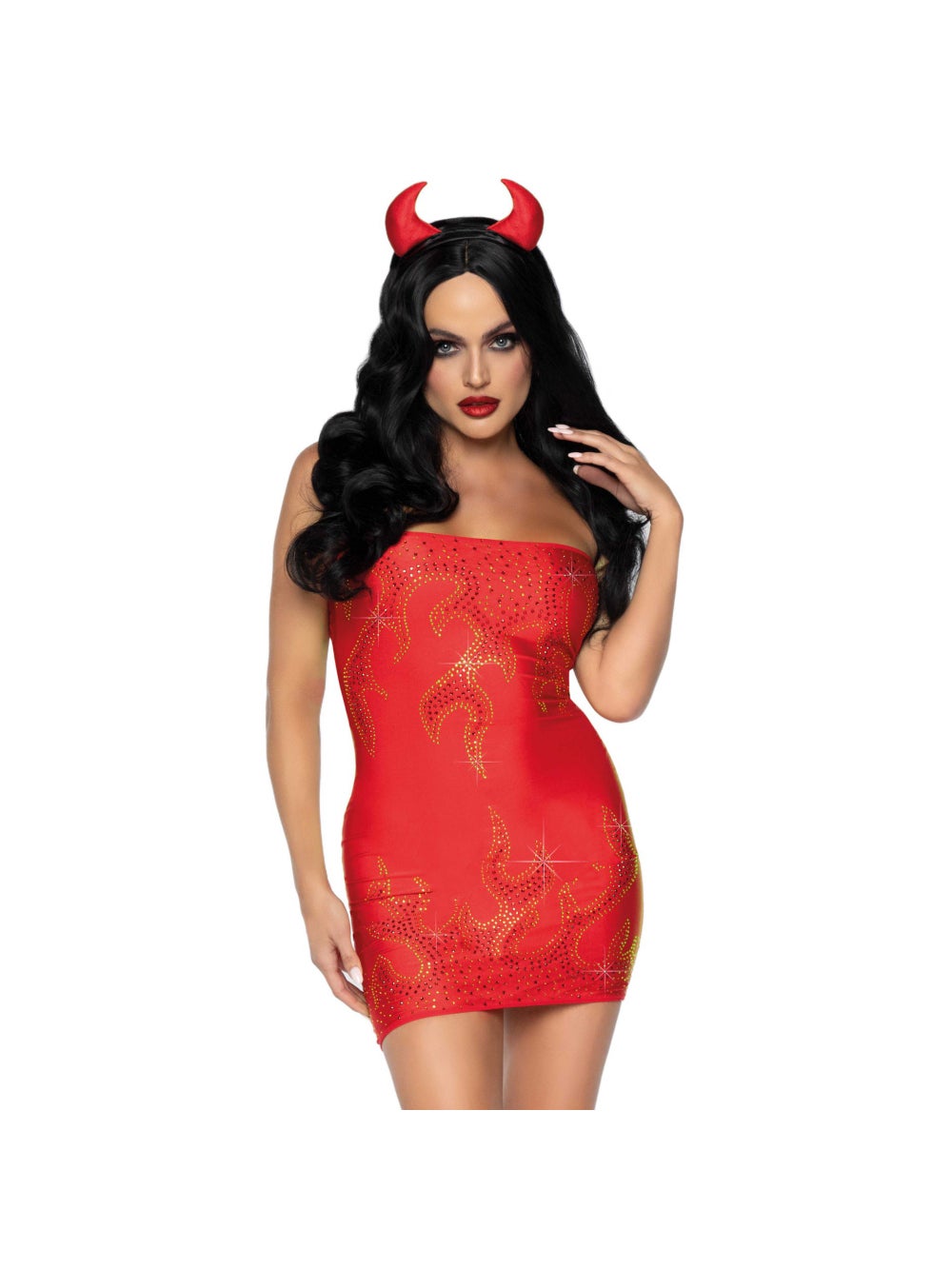 Costume Diable Diamanté 3 Pièces 86894 Rouge