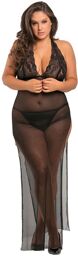 Nuisette longue grande taille fendue transparente Noir