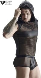 T-shirt à capuche wetlook et mesh Noir