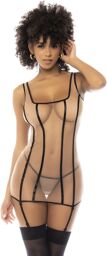 Mapalé Nuisette en fine résille transparente, avec porte jarretelles amovibles et réglables et string assorti inclus Chair/Noir