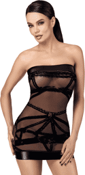 F359 Bondesque Mini robe épaule dénudée Noir