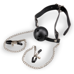 Gag ball BDSM avec pinces à seins