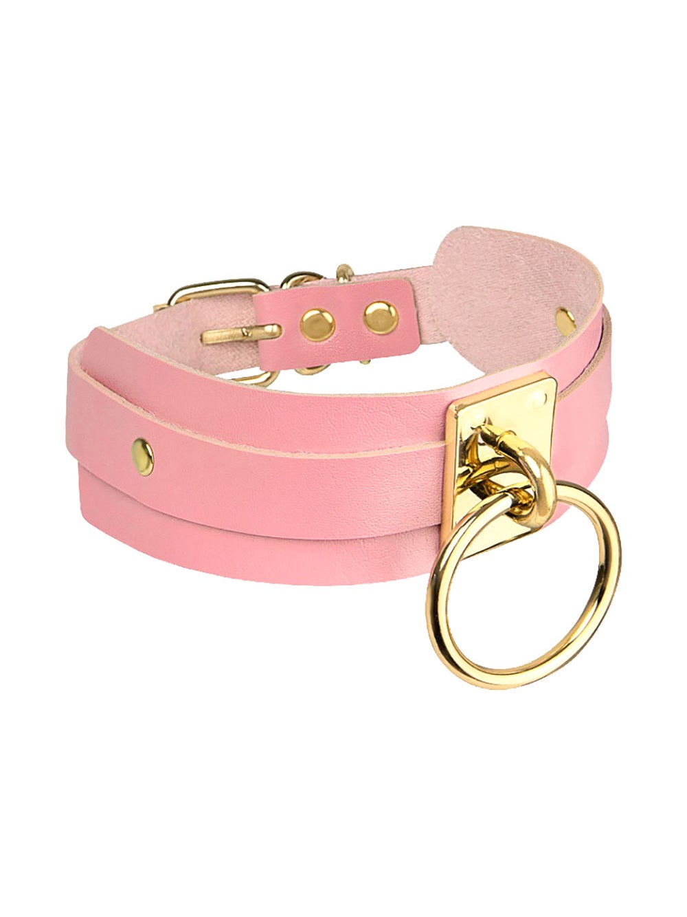 Collier BDSM O-Ring rose et or