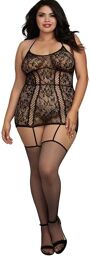 Combinaison grande taille en dentelle et lanières entrecroisées devant et derrière Noir