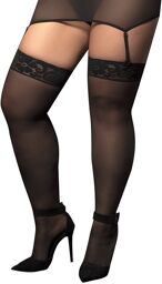 Mapalé Bas nylon noirs autofixants, grande taille, jarretières dentelle - MAL1094XBLK Noir