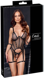 Corset en résille noire avec chaînes et menottes Noir