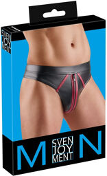 String sexy avec zip et bandes rouges Noir