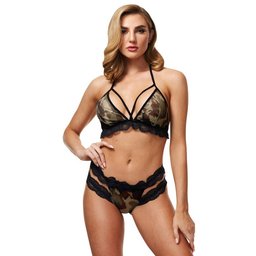 Baci - 2 Pc Criss-cross Mesh & Lace Army Girl