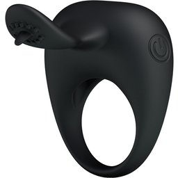 - Anneau pénien vibrant avec langue en silicone - Noir