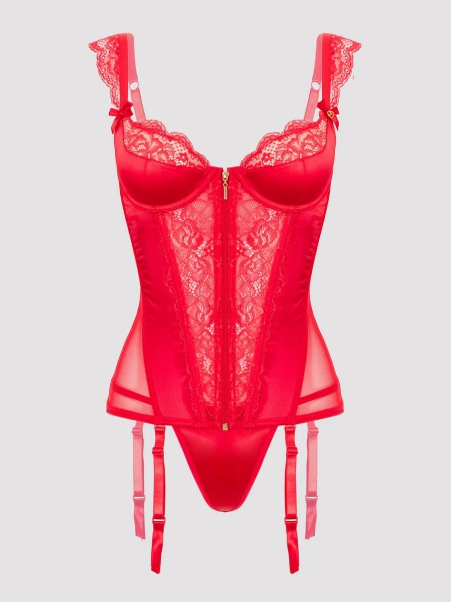 Ensemble guêpière push-up et string rouge Treasure Me
