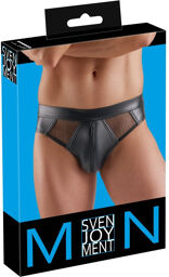 Slip noir en wetlook avec inserts en maille transparente Noir