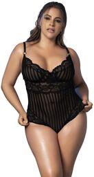 Body dentelle noire, rayé en dentelle et fine résille - MAL8631XBLK Noir