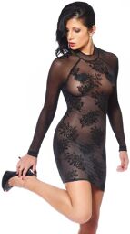 Robe courte résille AGNIEZKA fleurs et paillettes Noir