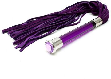 Fouet Violet en Daim avec Manche en Verre et Cristal