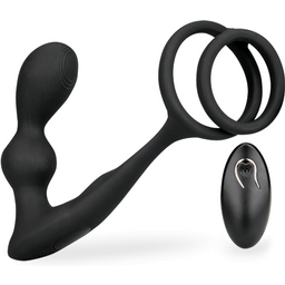 Vibromasseur vibro homme gode anal Stimulateur prostatique vibrant avec double cockring Gia - Noir