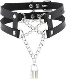 Collier Ras de cou Pendant Lock Noir