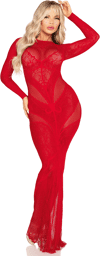 Robe Longue Moulante en Dentelle et Résille Rouge Rouge