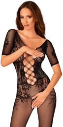 Bodystocking F238 à motif fleuri noir Noir