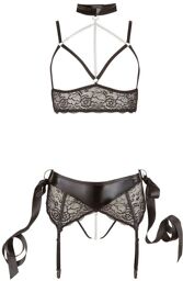 Ensemble Bondage à Jarretelles Ouvert et Entraves Noir