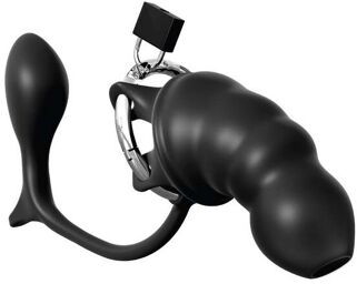 Cage de Chasteté avec Plug Anal Ass-Gasm Cock Blocker Noir