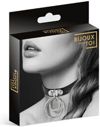 Collier en cuir noir SM avec double anneau métal argenté pour laisse Noir
