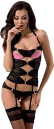 Corset Praline Noir et rose