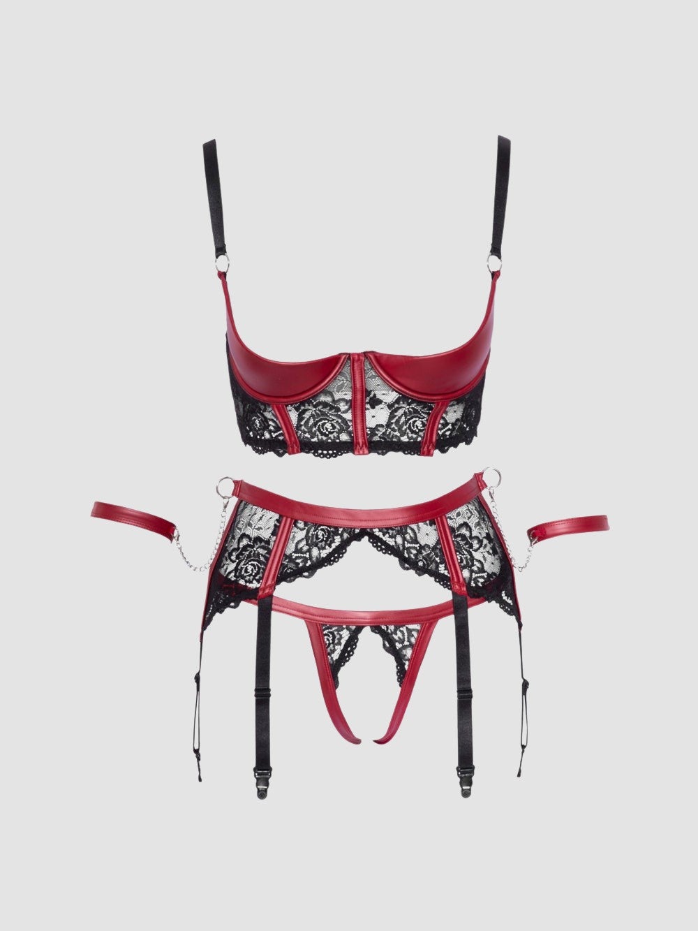 Ensemble 3 Pièces Effet Cuir & Dentelle