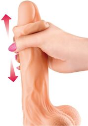 Gode réaliste veiné ventouse va-et-vient prépuce testicules billes mouvantes 22cm Peau