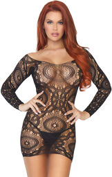 Mini robe en dentelle crochet à manches longues Noir Black