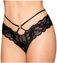 Culotte en dentelle noire avec lanières et chaines dorées Noir