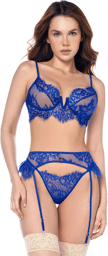 Ensemble sexy 3 pièces bleu intense avec dentelle effet cils Bleu