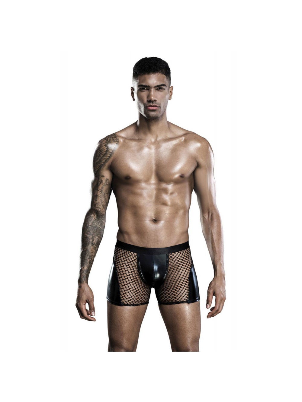 Boxer Long Wetlook & Résille Noir