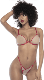 Ensemble lingerie sexy trois pièces chair et rouge Chair/Rouge