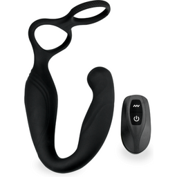 Vibromasseur vibro homme gode anal Stimulateur prostatique télécommandé avec double cockring Santiago - Noir
