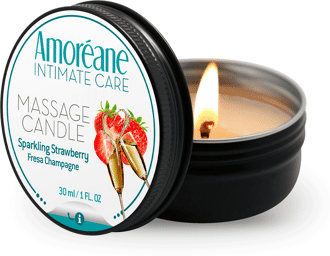 Amoreane Bougie de Massage Saveur Fraise Vin Pétillant - 30 ml