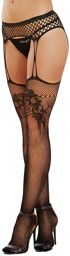 Collant noir résille à motifs effet porte-jarretelles - DG0276BLK Noir